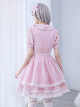 ROMWE Kawaii Women's Solid Color Patchwork Bow Decor Cute Lolita Style Mini Dress